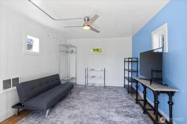 Downstairs in detached living space/shop area