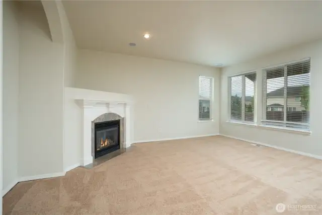 Living room with a gas fireplace for those Washington nights.