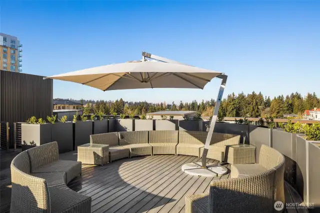 Rooftop features a gas BBQ, beverage refrigerator and an oversized umbrella to enjoy the nice Summer days!
