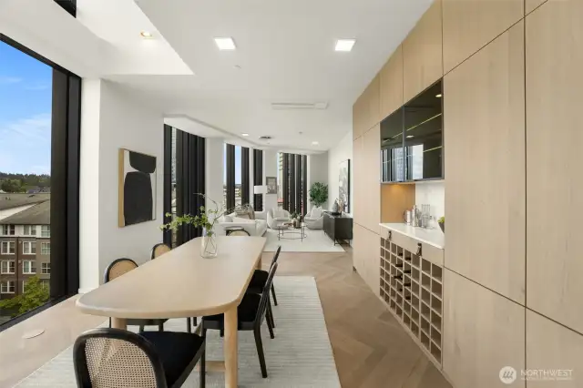Oversized dining room with custom cabinetry.