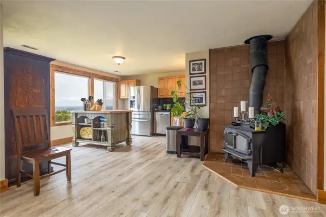 Down stairs living area with kitchen and eating. View from every room too