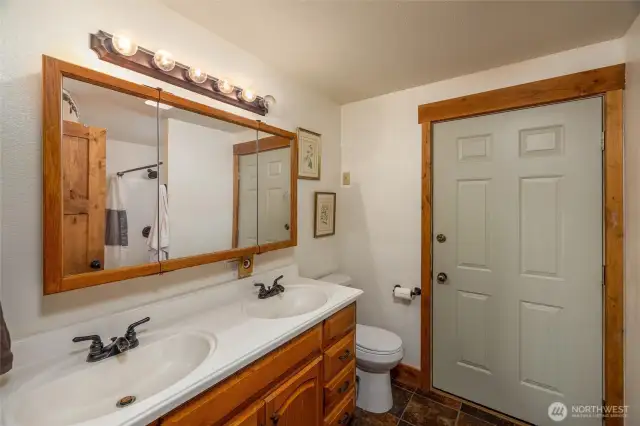 one of two large lower bathrooms downstairs.