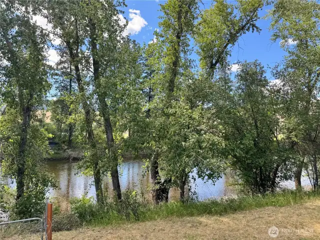 back yard view of river from deck