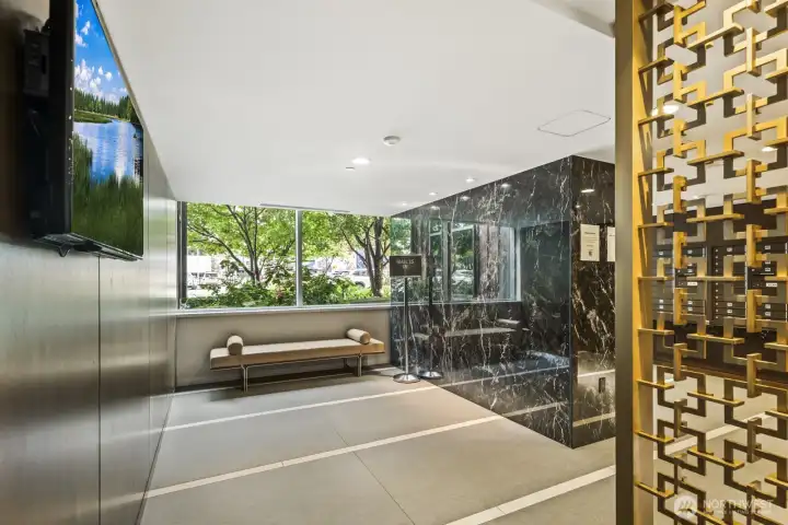 Efficient and secure mail room designed for resident convenience.