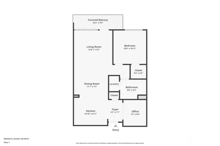 Open-concept floorplan featuring 1 bedroom, 1 bath, and a versatile den.