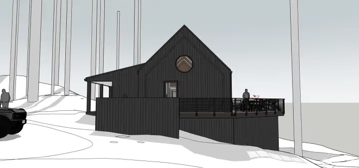 Concept rendering of modern lakeside home design by Atticus Design.