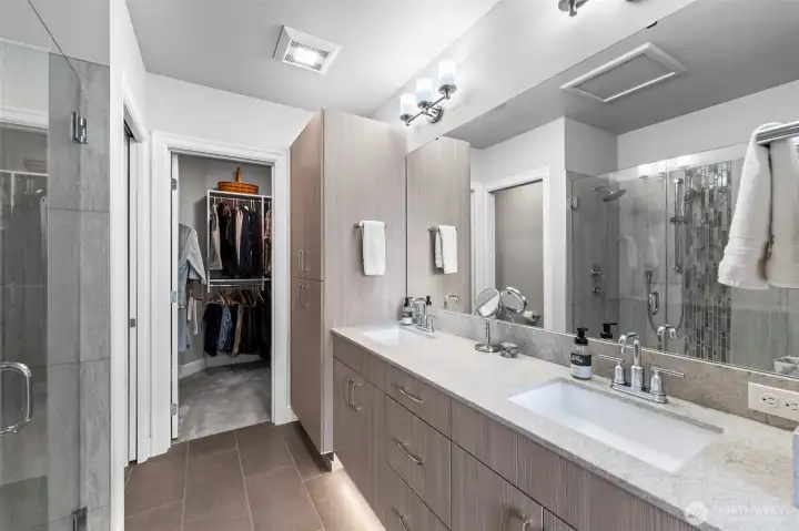Walk in closet and separate toilet room in the primary suite