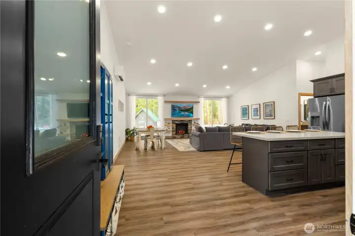 Smart living starts at the front door with Eufy smart lock and doorbell at the front entry and Leviton smart Wi-Fi dimmers setting the mood throughout the main living space.