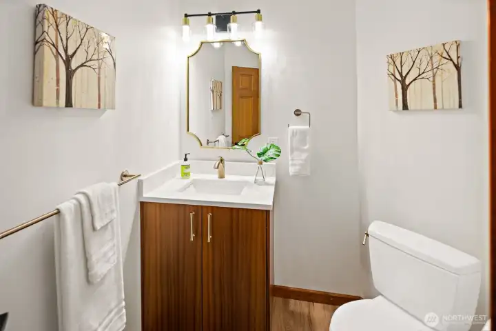 An elegant powder bath for guests.