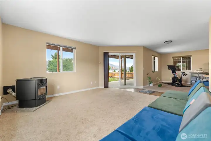 Downstairs living area with pellet stove