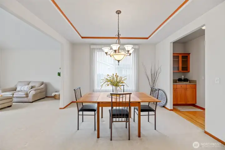 Dining area looking into living room