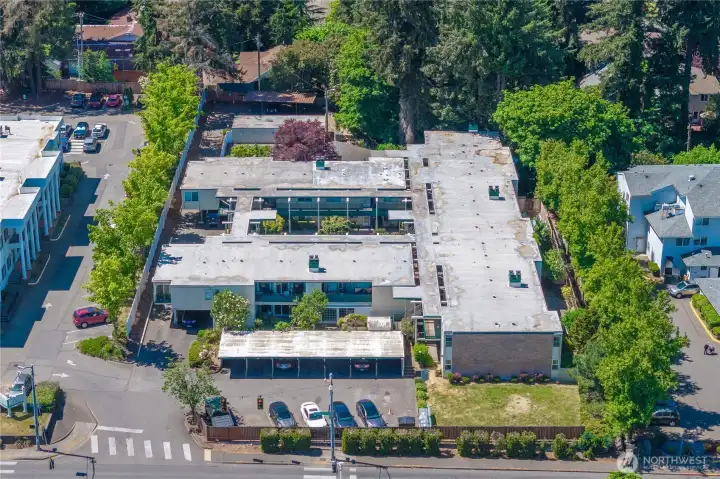 Aerial view of the small complex located in the heart of Lakewood.