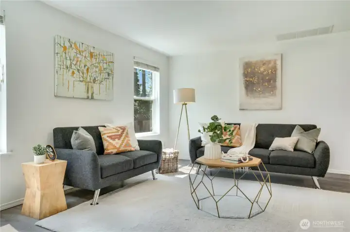 The freshly painted walls of the family room and throughout are a clean slate for art and furnishings in the turnkey home. The freshly painted walls of the family room and throughout are a clean slate for art and furnishings in the turnkey home.