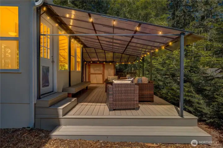 The deck invites you outside from morning to night and extends the hosting space of the home. The deck invites you outside from morning to night and extends the hosting space of the home.