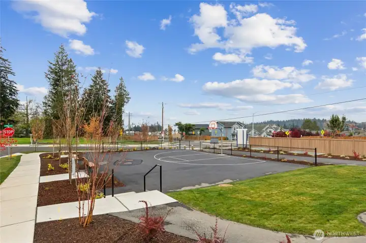Bakerview's half-court basketball park on the North side of community- complete with covered picnic area