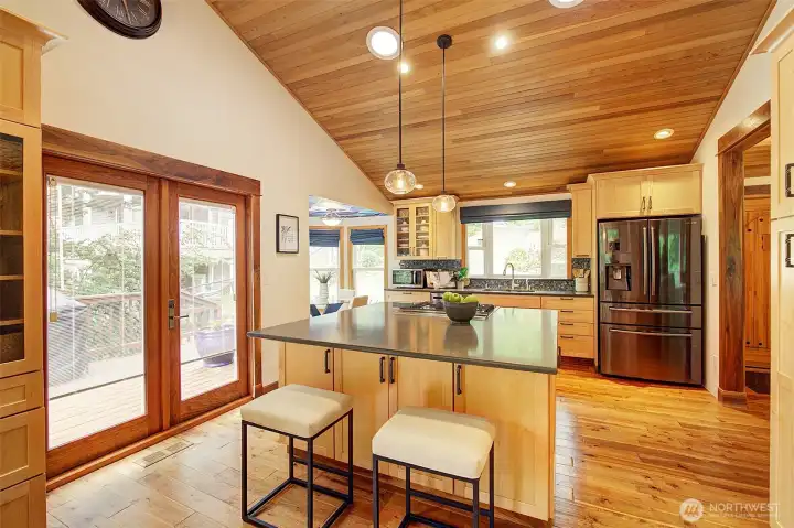 French doors lead to a roomy deck.