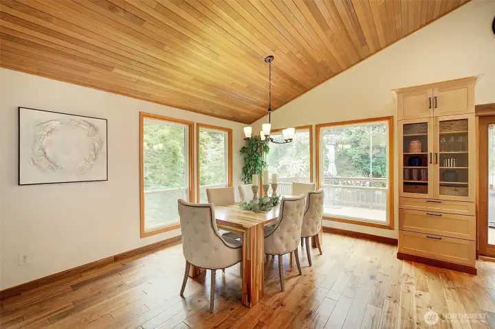 Large dining room with built-in buffet.