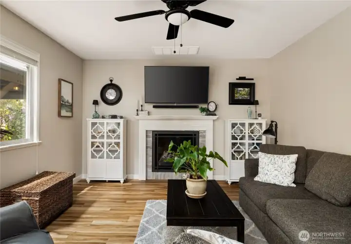 Custom fireplace with side cabinets