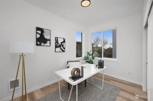 Work from home in style with this bright and airy office space. With inspiring views and plenty of room for productivity, it’s the perfect environment for your daily work.
