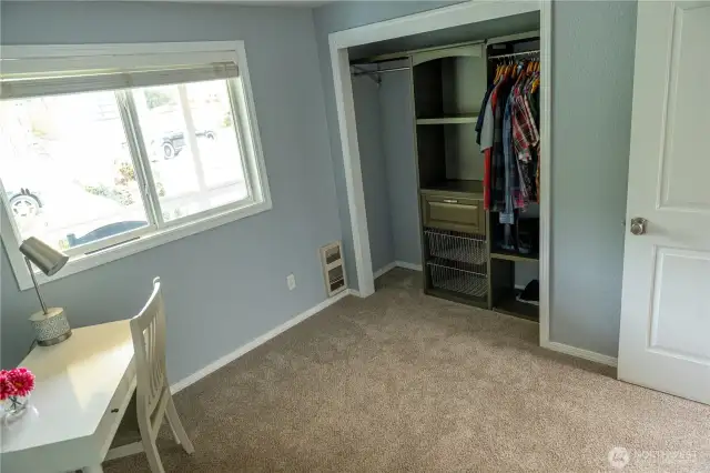 Built in closet organizers in every bedroom