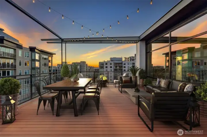 The deck is supplied with electrical outlets, water and natural gas. Virtually staged.