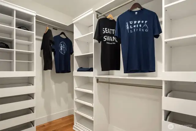 The walk-in closet in the primary.