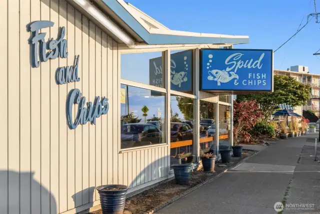 So close to Spud's you can check out how long the wait is for your fish and chips!