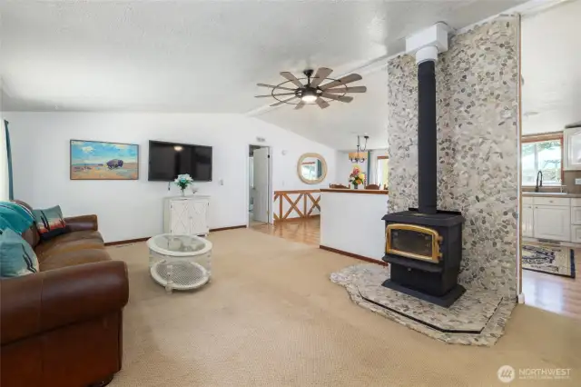 Free standing woodstove at the heart of the home