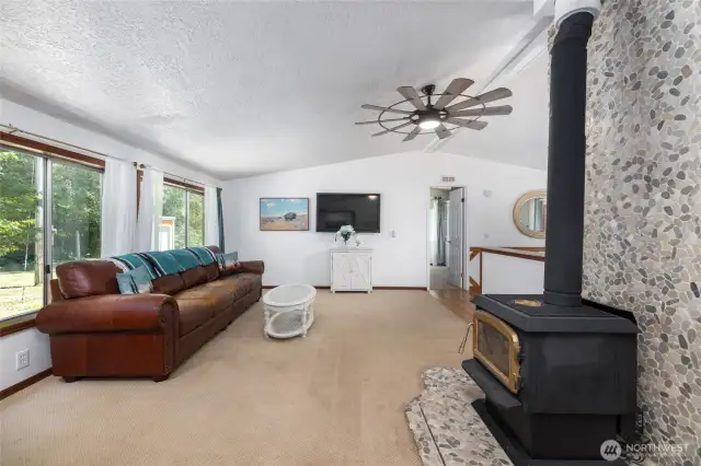 Large ceiling fan adds cool airflow during the Summer months