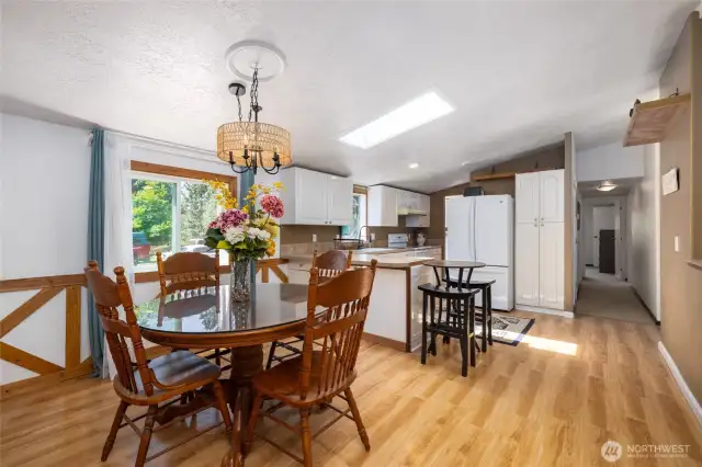 View of dining room and kitchen