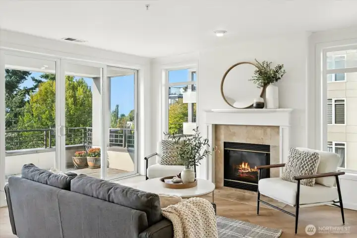 Spacious living room with SW facing views