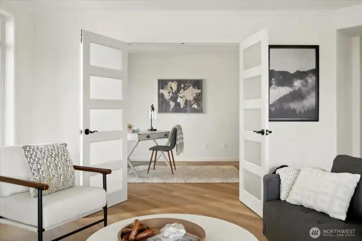 French doors lead to 3rd bedroom/office