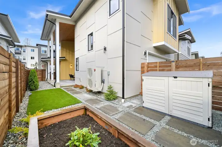 Fully fenced yards provide privacy and security. Raised garden beds cater to sustainable living enthusiasts.