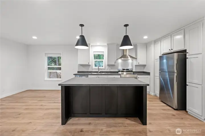 Large kitchen island has room for seating