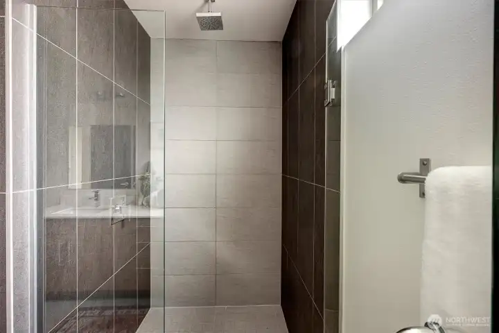 Walk-in shower in primary bathroom
