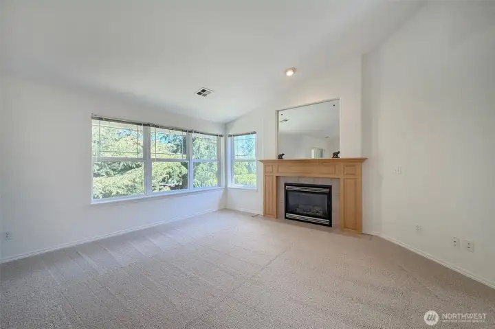 Cozy fireplace and vaulted ceilings!