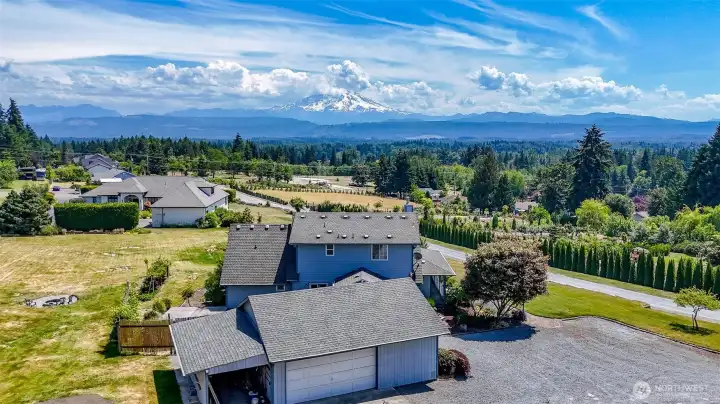Aerial view of Mt. Rainier directly in front of home.
