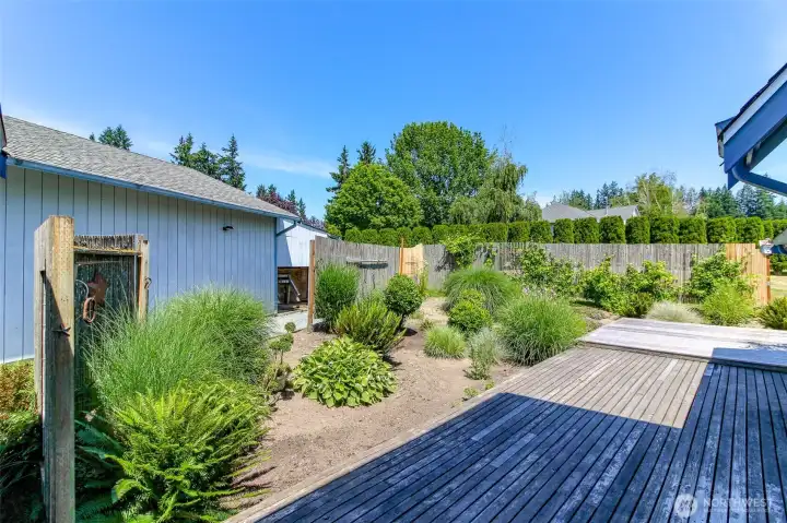 Back deck and rear flower garden.