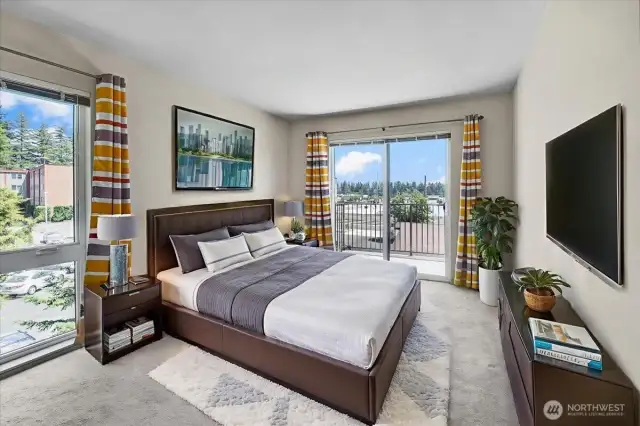Virtually staged primary bedroom