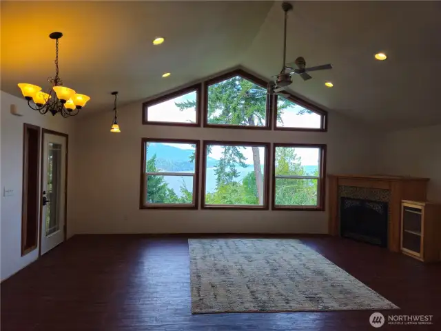 Looking from the kitchen at the breakfast bar