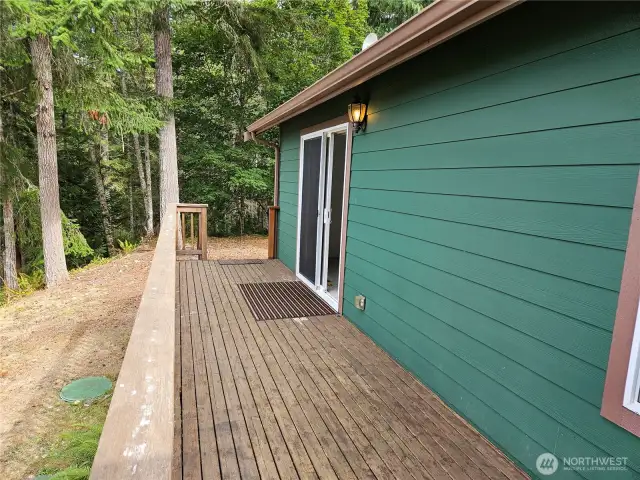 The private primary bedroom deck area