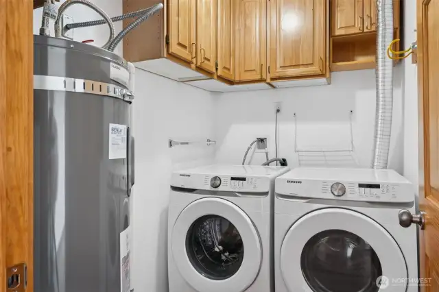 Spacious laundry room with ample storage and updated cabinetry.