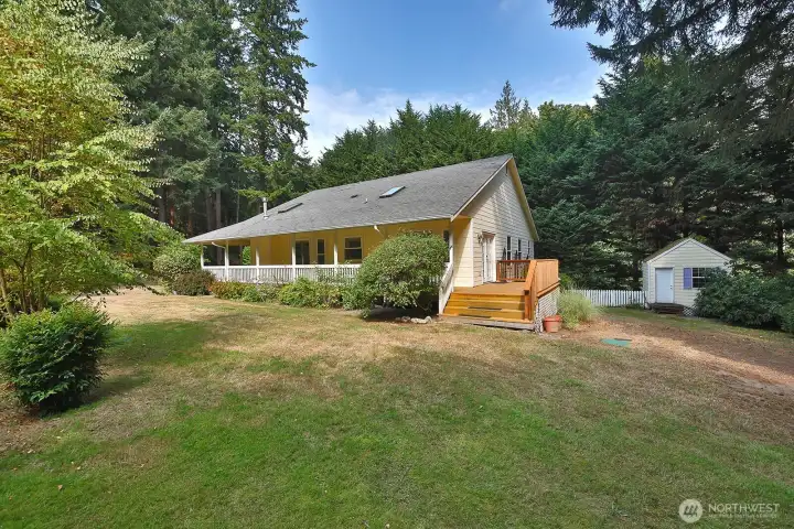 West/South view. Southern deck has French Doors that open to the kitchen.
