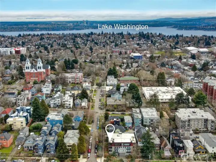 Facing East toward the lake, with Swedish's Cherry Hill campus visible on the right.