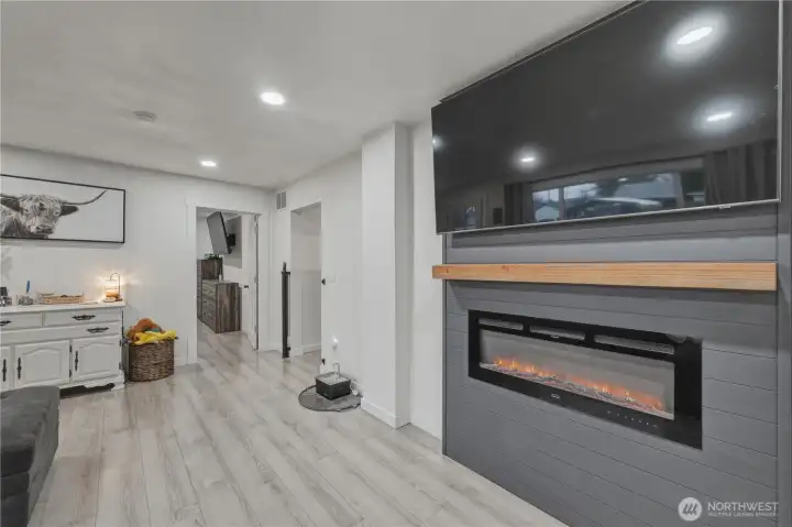 Cozy electric fireplace.