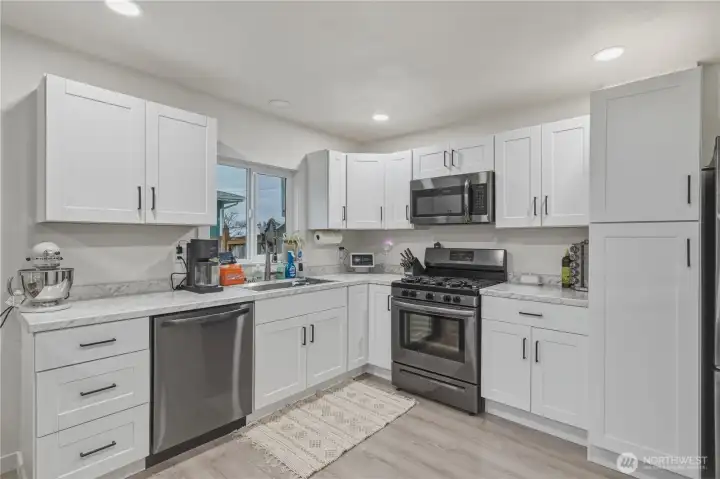 Kitchen open to dining area.
