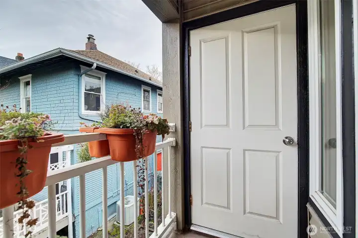 This is one of two storage spaces for this unit. This is just off of the slider next to the dining area. The other is in the garage.