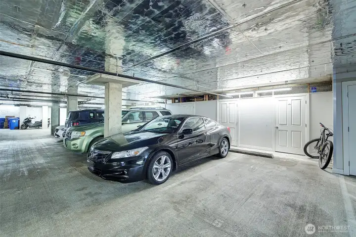 Prime, secured parking spot number (5 ) right next to elevator. Storage unit is here too.