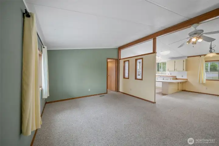 Living room to kitchen and dining Living room to kitchen and dining