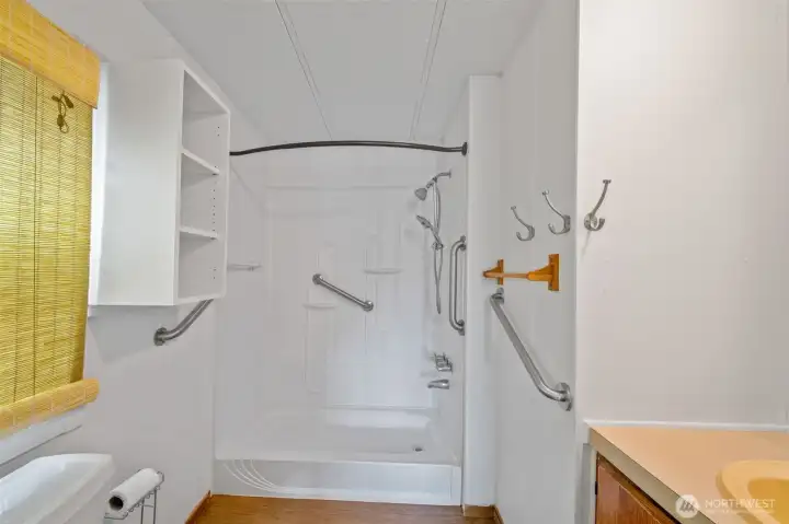 Primary bathroom with walk in shower. Primary bathroom with walk in shower.